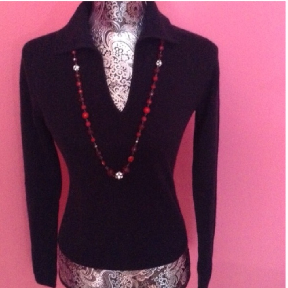 Y2K REFERENCE POINT BLACK V NECK COLLAR SWEATER M